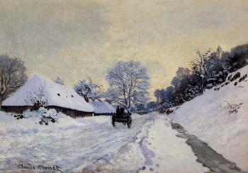 Claude Oscar Monet : A Cart on the Snow Covered Road with Saint-Simeon Farm